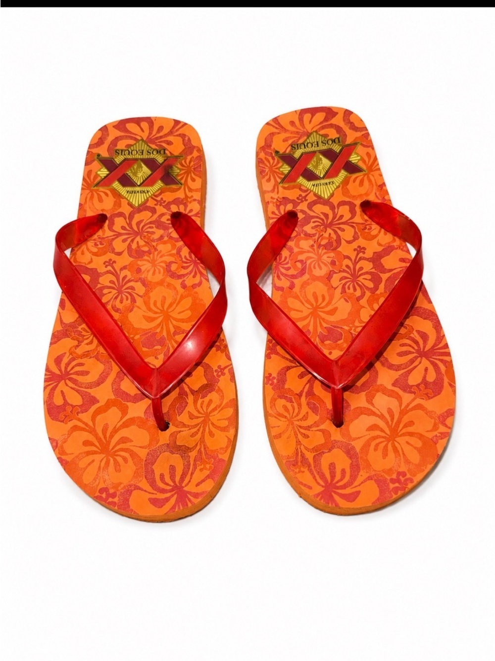 Dos Equis Colorful Floral Orange & Red women's Flip Flops beer Mexico Vacation
